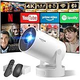 [Built-in Apps & 2025 Upgraded] Mini Projector with WiFi 6 and Bluetooth 5.4 Support 4K 1080P Auto Keystone 180° Rotatable Projector Portable Compatibile with HDMI/TV Stick/Memory Stick/Laptop, White