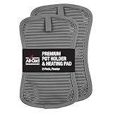 All-Clad Premium Pot Holder & Heating Pad, (2-Pack) Heat Resistant to 500 Degrees, 100% Cotton 10"x6.25" for Kitchen and Barbeque, Pewter