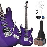 Leo Jaymz 39" Full Size ST Style Electric Guitar Starter Kit with SSH Pickup, 5W Portable Amp, Tuner, Gig Bag, Strap & Accessories (Violet Flame)