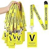 Fulmoon 50 Sets Volunteer Lanyards Bulk Breakaway Volunteer Lanyards and Badges with Clips for Event Fundraising Donation Activities