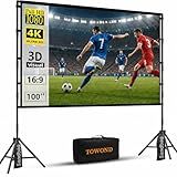 TOWOND Projector Screen with Stand, 100 inch Outdoor Projector Screen Portable Indoor Projection Screen 16:9 4K Rear Front Movie Screen with Carry Bag for Home Backyard Theater 100 inch