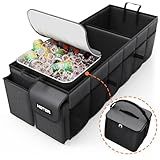 HOTOR Trunk Organizer, Sturdy Foldable with Cooler for Car & SUV, 3 Compartments, Black, 30.90”×12.60”×10.63”