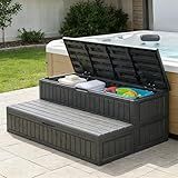 IWDOO Outdoor Hot Tub Steps with Storage 32-Gallon Capacity, Upgrade Large Storage Spa Steps with Anti-Slip Treads, Detachable & Fully Enclosed Design for Poolside, Patio, Indoor Use, Black