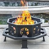 Panovue 35 inch Fire Pit for Outside, Heavy Duty Wood Burning Fire Pits with Fire Poker, Outdoor Octagonal Firepit for Camping, Yard, Patio