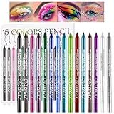 Meilury Colorful Eyeliner Pen Set, 15Colors Eye Shadow Pencil, Pearl Eyeliner Kit Metallic Glitter Colored Eye liner for Women Eye&Lip Liner Professional Waterproof Eye Makeup