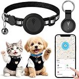 Pet GPS Tracker Collar for Cats,Mini GPS Dog Tracker,No Monthly Fee Location,Smart Pet Activity Tracker,Works with Apple iOS Find My,IP67 Waterproof Finder Tag Global Tracking-Black
