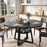 GarveeHome Round Dining Table for 4-6, 47.2 in Farmhouse Kitchen Table with Storage, Circle Dinner Tables for Kitchen, Dining Room, Living Room, Meeting Room, Apartment, Black (Only Table)