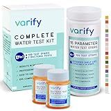 Varify 17in1 Complete Drinking Water Test Kit - 100 Strips + 2 Bacteria Tester Kits - Well, Tap, Home, City Water Testing Strip for Lead, Alkaline, Chlorine, Hardness, Iron, Fluoride, Copper & More