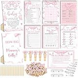Funnymoom 426 Pcs Pink Bow Baby Shower Games Set-8 Games, Includes Baby Shower Bingo, Price is Right, Guess Who, Word Scramble, Prediction and Advice, How Big is Mommy's Belly, Don't Say The Words