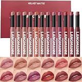 Jolilab 12Pcs Velvet Matte Lipstick Nude Matte Soft Dark Color Stick High Pigmented Long-Lasting Waterproof Lip Stick Lip Balm Beauty Cosmetics Gift for Girls and Women(01#-12#)