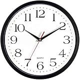 Bernhard Products Black Wall Clock Silent Non Ticking,12 Inch Quality Quartz Battery Operated Round Easy to Read Home/Office/Kitchen/Classroom/School Clock Sweep Movement (12 Inch)