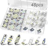 ouaohu 48Pcs Led Interior Car Lights Kit, 6500K White Interior Bulbs Replacement (194 T10 DE3175 W5W 168 578 2825 T5 31mm 36mm 41mm), Dome Map Dash Door Trunk License Plate Lights for Cars Trucks RVs