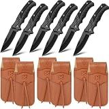 Abbylike 6 Set Groomsmen Proposal Gift Folding Pocket Knives,Classic,Black
