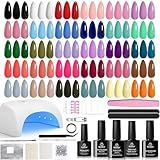 Beetles Gel Nail Polish Kit with U V Light -54 Pcs Gel Nail Kit Four Seasons Glow 32 Colors Set with Everything Base Top Coat Soak Off at Home Nail Kit Salon Manicure Beginner Gifts for Women Girls