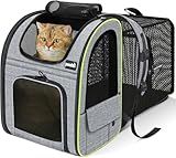 Pecute Cat Backpack Carrier Expandable , Foldable Pet Backpack for Cats & Small Dogs Up to 11lbs, with 4-Side Breathable Mesh, Multi-Entry & Lockable Zippers for Travel, Hiking, Camping - Hands Free,