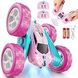 QUNREDA RC Cars, Pink Remote Control Car for Girls, 2.4 GHZ Double Sided RC Stunt Car 360° Rotating Remote Control Crawler with Headlights Car Toys for 6 7 8 9 10 11 12 Girls Birthday Gift Grandkids