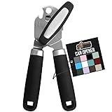 GORILLA GRIP Heavy Duty Stainless Steel Smooth Edge Manual Can Opener and Bottle Openers, Soft Comfortable Handle, Oversized Handheld Turn Knob, US Designed Multifunctional Kitchen Tool, Black