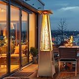 PATIOPIA 48,000 BTU Flame Pyramid Pool Heater With Cover, Stainless Steel Triple Safety Protection Patio Heater with Patio Cover, Warm Glass Tube Portable with Durable Wheels-Stainless Steel Color