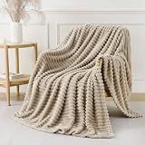 YIICKO Khaki Throw Blanket for Couch Sofa 50x60 inches Striped Design