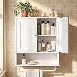 VASAGLE Wall Mounted Cabinet, Bathroom Storage, 2 Doors, Adjustable Shelves