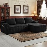 96" L Shaped Sectional Sofa Boneless Cloud Couch for Living Room - Corduroy Memory Foam Modular Sofa Compression Couches with Deep Seat for Living Room Bedroom, No Assembly