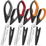 Astercook Kitchen Scissors, 3-Pack Heavy Duty Kitchen Shears with Stainless Steel Blades for Meat, Poultry, Herbs, Vegetables and Packaging, Dishwasher Safe Seafood Tools