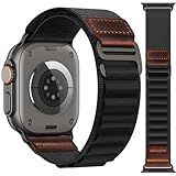 MRAIN-H Alpine Loop with Leather Design Compatible with Apple Watch Bands Ultra 3 2 1 (49mm) & Series 11 10 9 8 7 6 5 4 SE 3 2 1 (46mm 45mm 44mm), Soft Stretchy Nylon Sport Band for iWatch Men Women