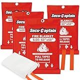 SecuCaptain Emergency Fire Blanket for Home - 60"x60" X-Large 4 Pack Flame Retardant Blankets with Fireproof Tabs for House Camping Kitchen Fire Protection Survival Safety