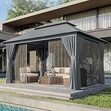 AOXUN Outdoor Gazebo for Patio 10x12, Metal Frame Canopy with Double Roofs, Heavy Duty Party Tent and Shelter with Mosquito Netting and Privacy Screen for Backyard, Lawn, Garden, Deck