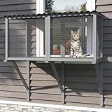 TIMHAKA Cat Catio, Cat Window Perch for Large Indoor Cats - for Sunbathing, Napping & Overlooking, Wooden Window Hammock for Safely Enjoying The Outdoor Sights Scents and Sounds