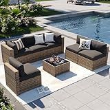 Aoxun Patio Furniture Sets, 7-Piece Outdoor Patio Furniture with Thick Cushions, Wicker Outdoor Conversation Set Sectional Sofa for Backyard, Poolside, Garden