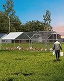 GarveeLife Large Metal Chicken Coop, Chicken Run for 20/30 Chickens, Outdoor Walk in Poultry Cage with Anti-UV Cover and Waterproof, 19.68 x 9.84 x 6.56 ft