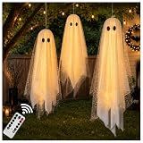 AYGXU Halloween Decorations outdoor/indoor-3pcs Hanging Ghost Decor with Light,Halloween Ornaments,Hallowee n Decor for Porch,Tree,Yard,Window,Garden