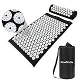 XiaoMaGe Acupressure Mat and Pillow Set with Bag - Large Size 28.7 X 16.5 inch Acupuncture Mat for Neck & Back Pain, Muscle Relaxation Stress Relief, Sciatica Pain Relief Pillow (Black)