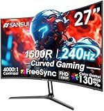 SANSUI 27 Inch Curved 240Hz Gaming Monitor FHD 1080P, 1500R Curve Computer Monitor, 130% sRGB, 4000:1 Contrast, HDR, FreeSync, MPRT 1Ms, Low Blue Light, HDMI DP Ports, Metal Stand, DP Cable Incl.