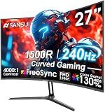 SANSUI 27 Inch Curved 240Hz Gaming Monitor FHD 1080P, 1500R Curve Computer Monitor, 130% sRGB, 4000:1 Contrast, HDR, FreeSync, MPRT 1Ms, Low Blue Light, HDMI DP Ports, Metal Stand, Cable Incl.