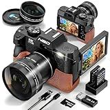 True 5K 64MP Digital Cameras for Photography with Wide Angle & Macro Lens, Wi-Fi, 16X Zoom Autofocus, 64GB Card & 2 Batteries, Leather Case, Vlogging Camera for YouTube Travel (Black)