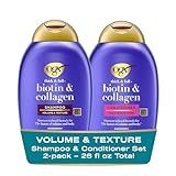 OGX Thick & Full + Biotin and Collagen for Hair Volume & Body, Sulfate Free Volumizing Shampoo & Conditioner Set for Fine & Thinning Hair, Nutrient-Infused, Vitamin B7, 13 fl oz, 2 Pack