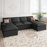 Shintenchi 110" Sectional Couch for Living Room,4 Seat U Shape Couch with Double Chaise,Modular Sofa Couches Sleeper with Thick Cushion & Soft Backrest,Black
