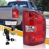 CLERYYE Tail Light Assembly Compatible with Chevy Silverado 07-13 1500 | 07-14 2500 HD 3500 HD, OE-Style Replaces 25958483 GM2801207, w/Bulbs and Harness, Right Passenger Side, Red Border