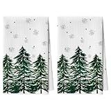 Artoid Mode Snowflakes Xmas Tree Christmas Bar Kitchen Towels, 12x24 Inch Quick Dry Microfiber Cloth Dish Towels for Kitchen Drying Set of 2