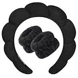 Zkptops Spa Headbands for Women Face Washing Wristband Sponge Makeup,Black