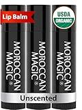 Moroccan Magic Organic Unscented Lip Balm 3 Pack | Ultra-Hydrating Argan Oil Lip Moisturizer + Vitamin E | Natural Chapstick for Dry Lips | Smooth, Non-Toxic | Organic Lip Balm