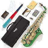 Mendini By Cecilio Alto Saxophone for Beginners, E Flat Alto Saxophone for Students Musicians with Tuner, Mouthpiece, Case, 10 Reeds, Grease, Cleaning Cloth & Rod, Gloves, Strap, Lesson Book (Green)
