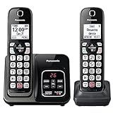 Panasonic Cordless Phone with Answering Machine, Advanced Call Block, Bilingual Caller ID and High-Contrast Display, Expandable System with 2 Handset Cordless Telephones - KX-TGD832M (Metallic Black)