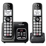 Panasonic Cordless Phone with Answering Machine, Advanced Call Block, Bilingual Caller ID and High-Contrast Display, Expandable System with 2 Handset Cordless Telephones - KX-TGD832M (Metallic Black)