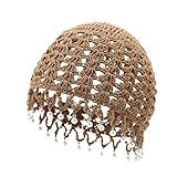 Julpsk Women's Lightweight Handmade Crochet Hat Boho Pearl Trim Beanie Cap for Beach Travel
