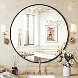 Sweetcrispy Black Round Wall Mirror 24 Inch, Bathroom Mirrors for Over Sink, Circle Mirror for Bathroom, Entryway, Bedroom, Vanity