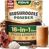 Fidus 16 Mushroom Supplement Powder with 17,300mg, 90 Day Servings Mushroom Coffee Alternative for Immunity, Focus & Energy with Ashwagandha, Lion's Mane, Chaga and Reishi, 100% Fruiting Bodies