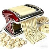 LEONEBEB Pasta Maker Stainless Steel – 2-in-1 Manual Noodle Machine with 2mm & 4mm Cutters, Adjustable Thickness 0.1-5mm for Spaghetti, Fettuccine, Ramen, Dumpling Wrappers